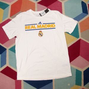 adidas White and Yellow Real Madrid Short Sleeve Tee